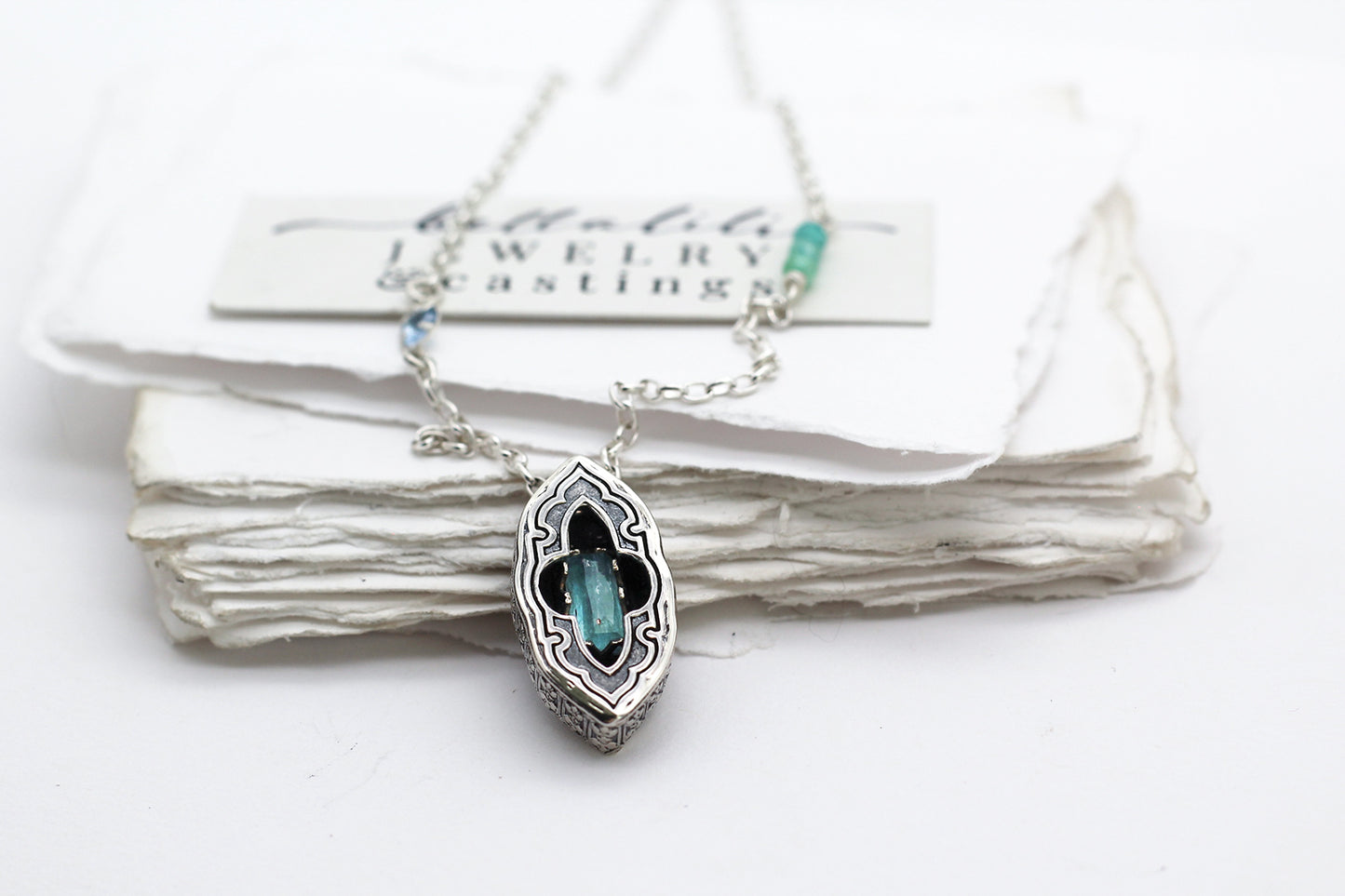 Avélys, Shadowbox No6 neon blue green tourmaline sterling silver pendant
