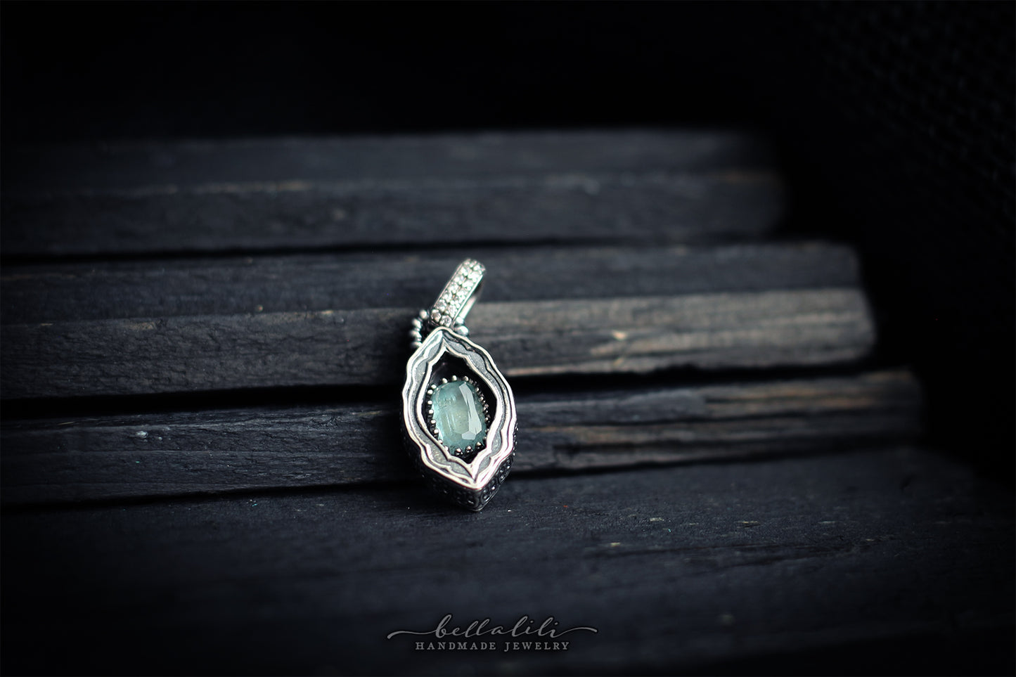 Avélys, Mini Shadowbox No5, Blue Tourmaline sterling silver pendant