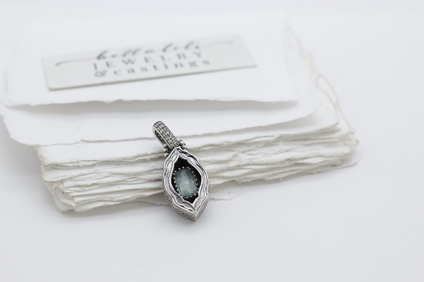Avélys, Mini Shadowbox No5, Blue Tourmaline sterling silver pendant