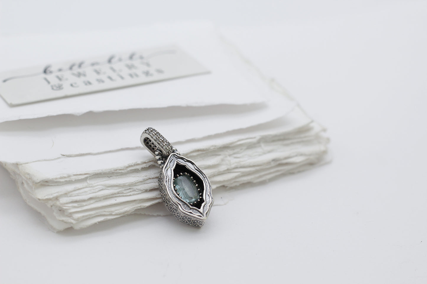 Avélys, Mini Shadowbox No5, Blue Tourmaline sterling silver pendant