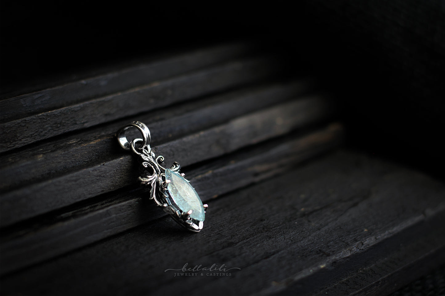 Etherelle, Aquamarine Solitaire Pendant, Sterling