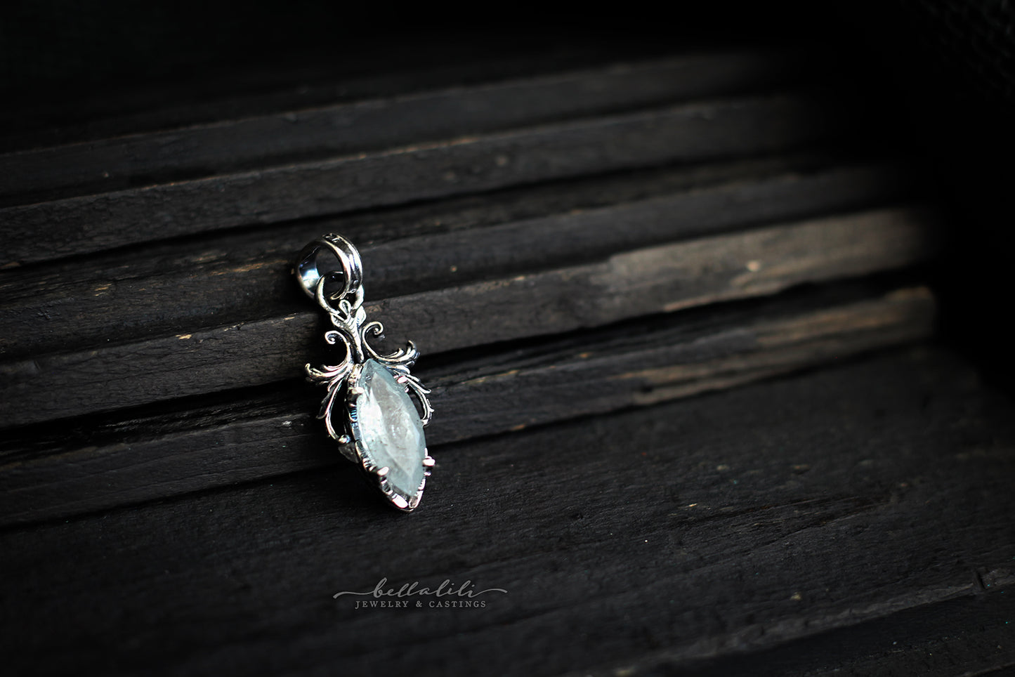Etherelle, Aquamarine Solitaire Pendant, Sterling