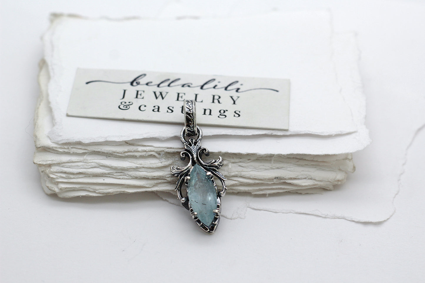 Etherelle, Aquamarine Solitaire Pendant, Sterling