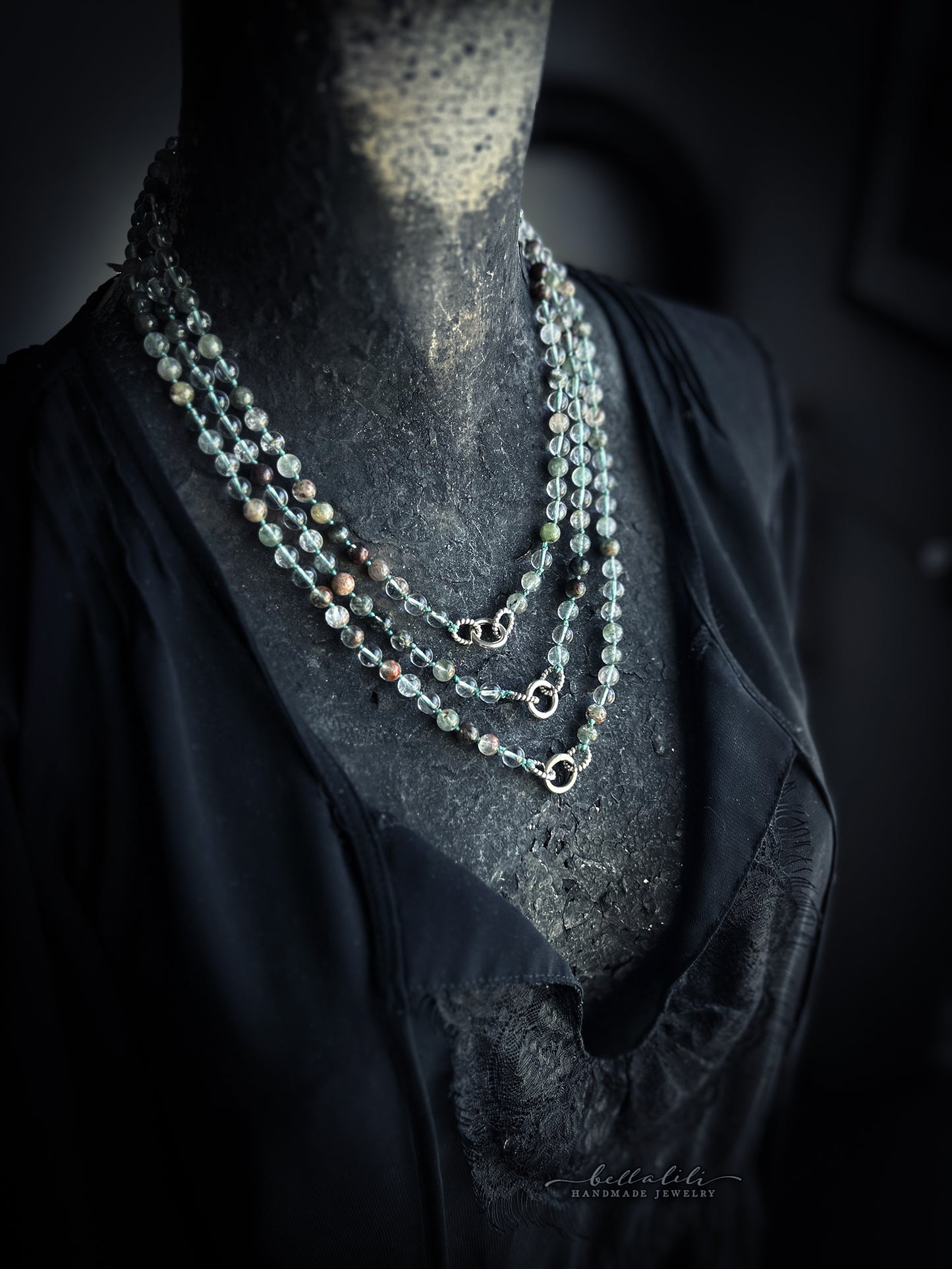 Elyse, 18", 20"or 22" Green Phantom Quartz Beaded Necklaces