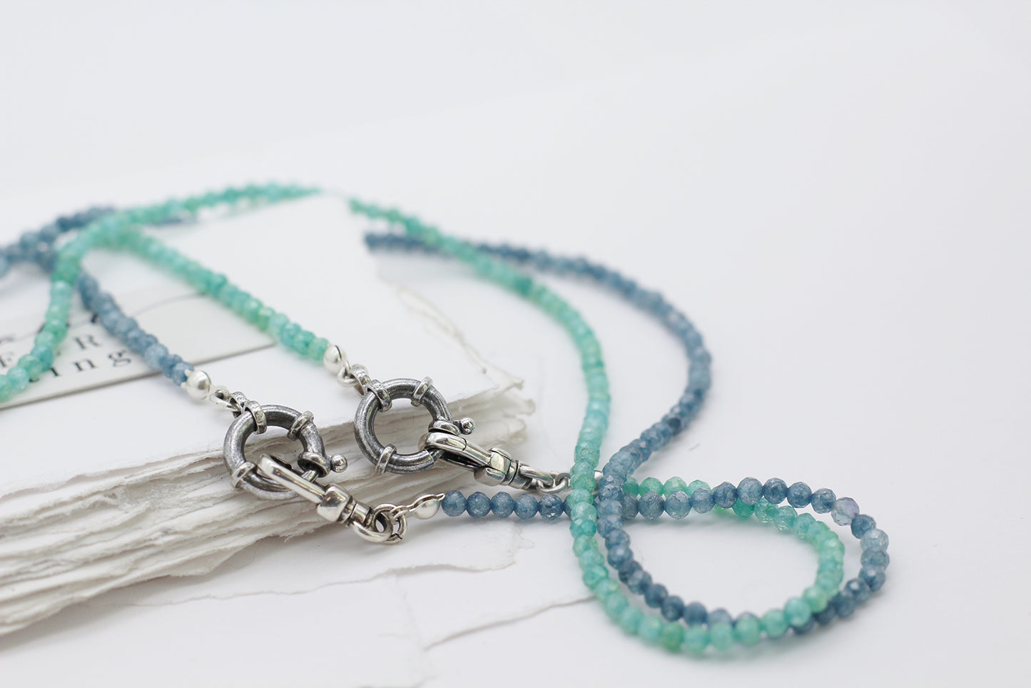 18" Sea Green cz Beaded Necklace, Sterling