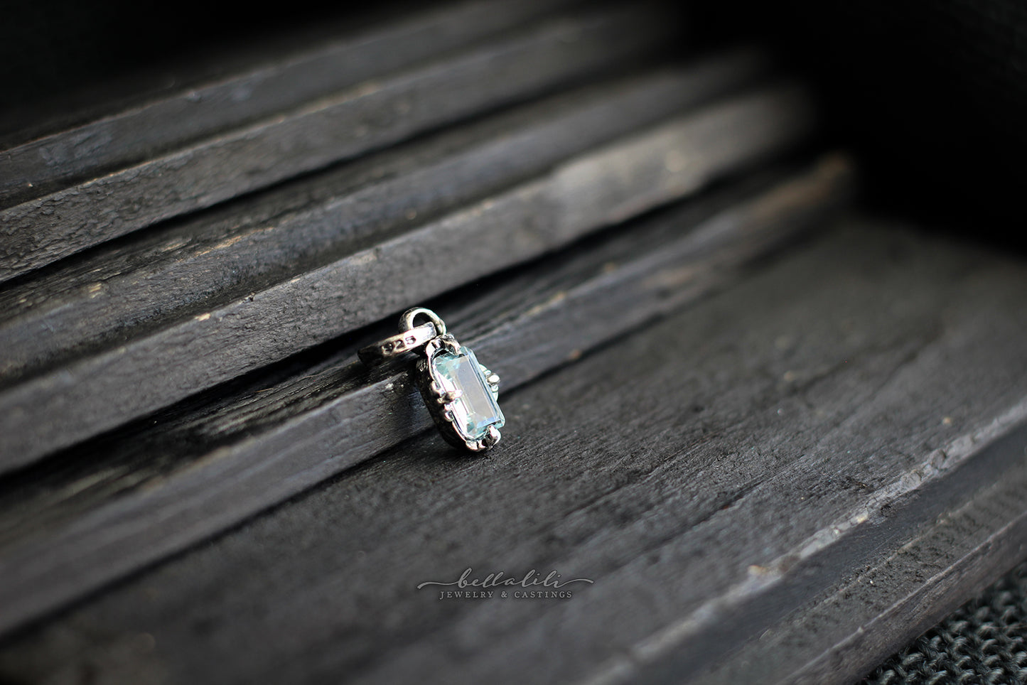 Mirenelle, baguette aquamarine sterling pendant