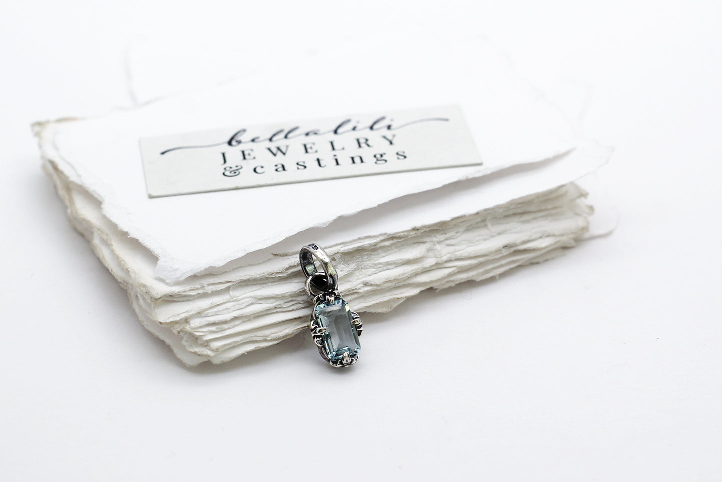 Mirenelle, baguette aquamarine sterling pendant
