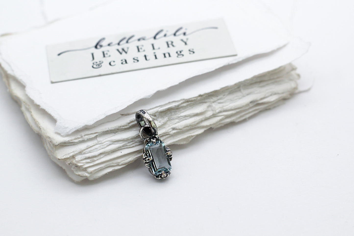 Mirenelle, baguette aquamarine sterling pendant