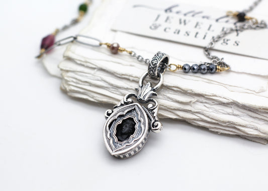 Hortense | Vintage Black Glass Mourning Cameo Shadowbox Necklace