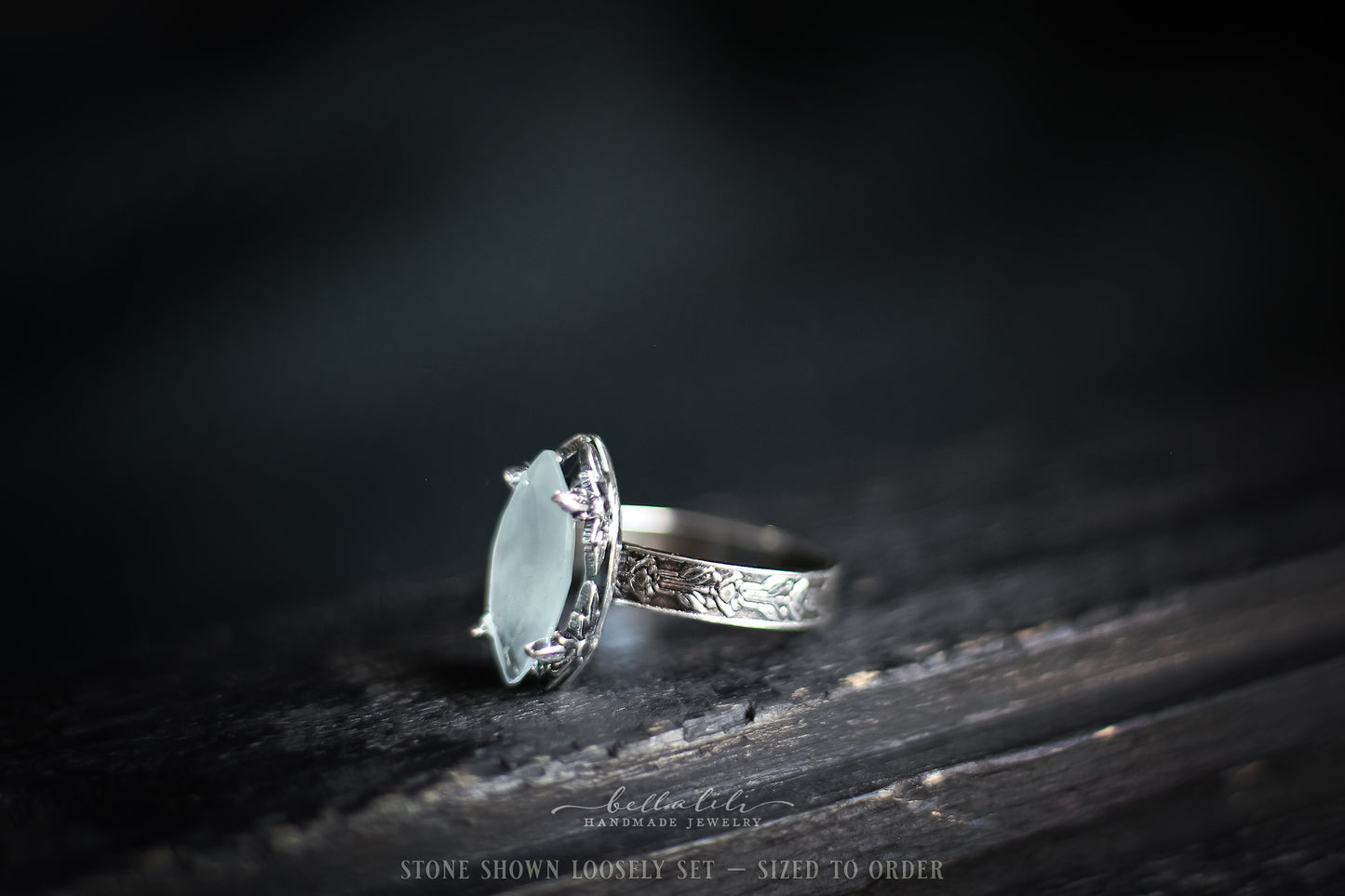 Ondée II, Aquamarine & Sterling Marquise prong ring