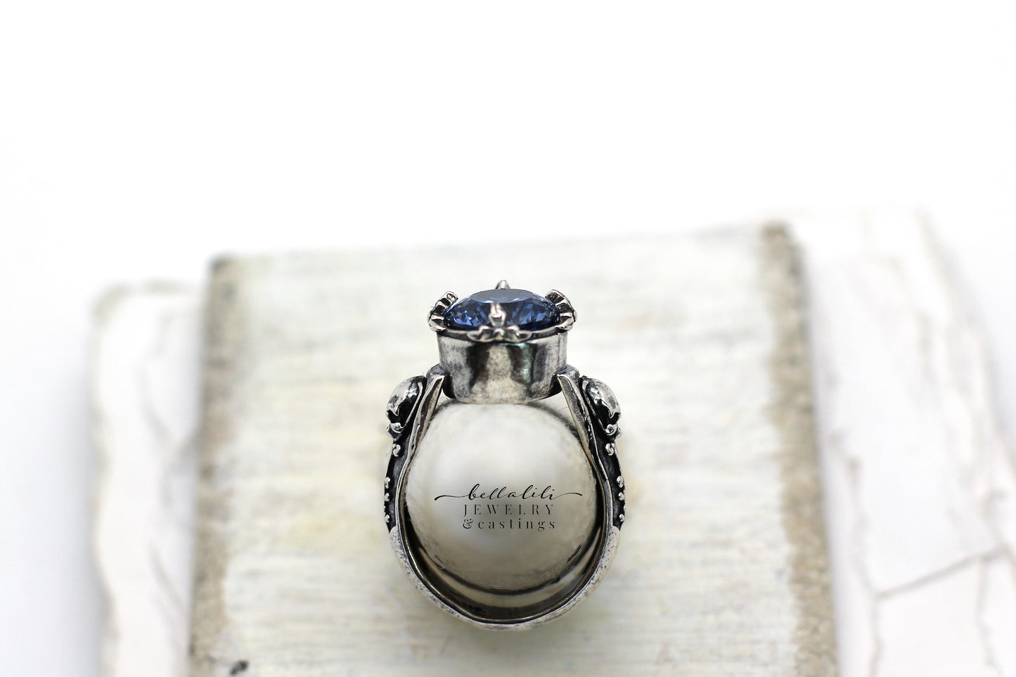 2ct Blue Eyed Devil Ring, Sterling Silver Skull Ring