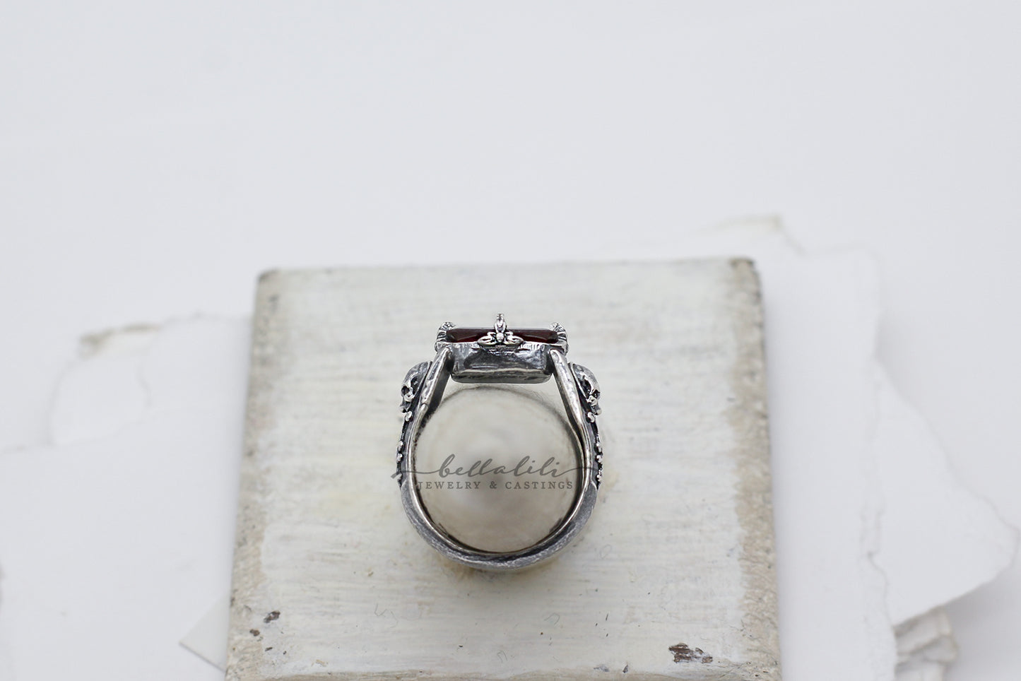 Hades + Persephone Ring, Garnet Baguette Sterling
