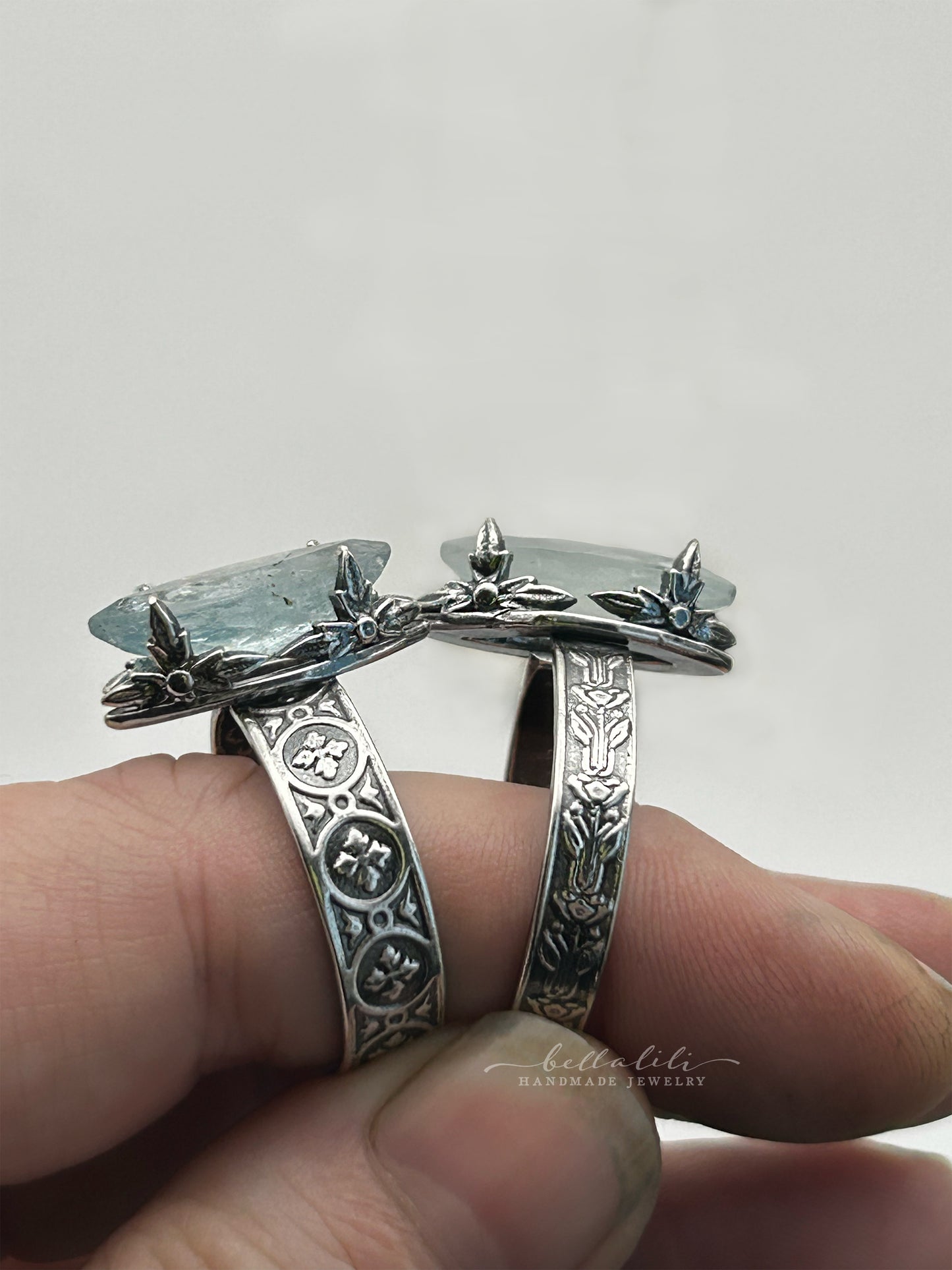 Ondée II, Aquamarine & Sterling Marquise prong ring