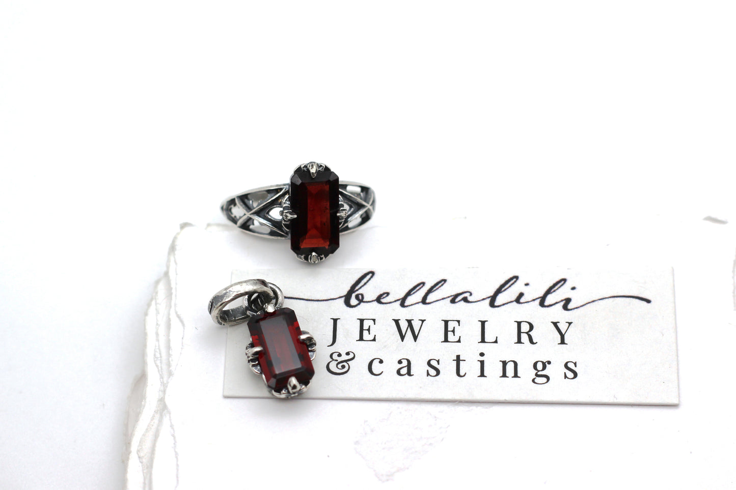 Garnet Baguette Charms in Sterling Silver