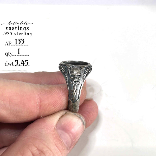 AP133 Skull Art Nouveau Ring Band Casting, Sterling Silver