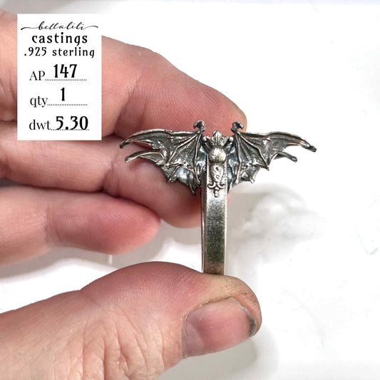 AP147 Large Bat, Art Nouveau Ring Band, Sterling Silver