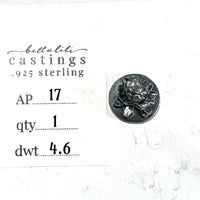 AP17 Solid Peony flower button, Sterling Silver