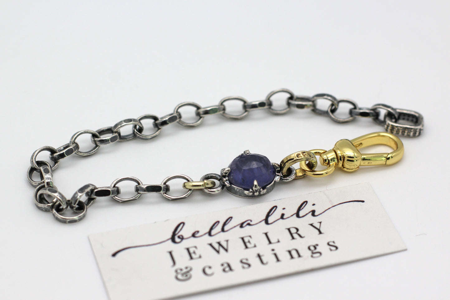 Josephine, adjustable up to 8" Mixed Metal Filigree and Iolite bracelet