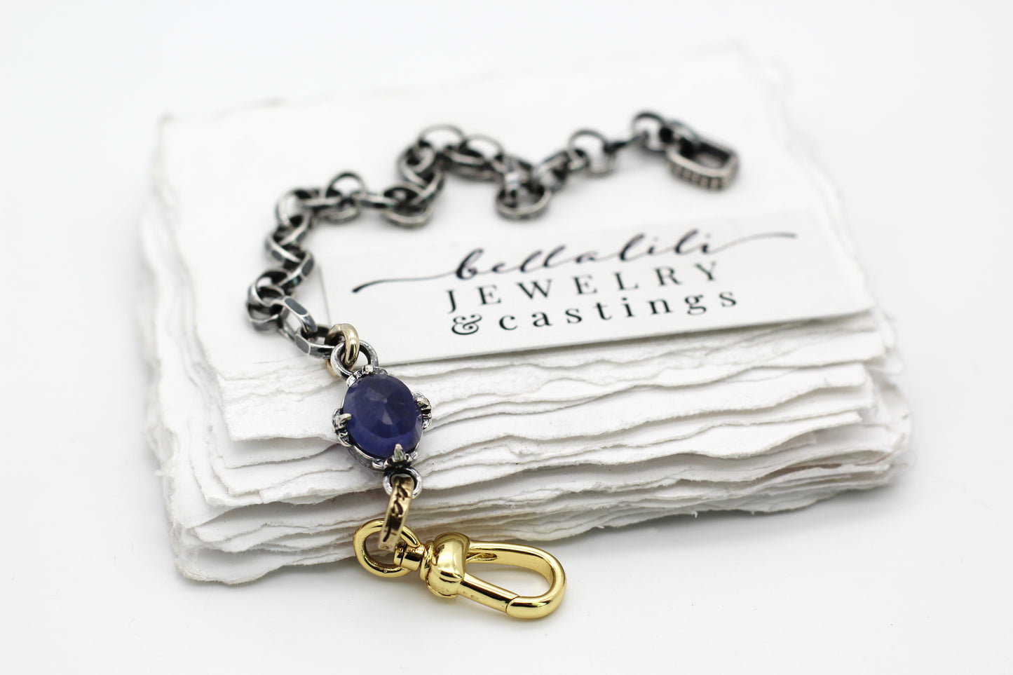 Josephine, adjustable up to 8" Mixed Metal Filigree and Iolite bracelet