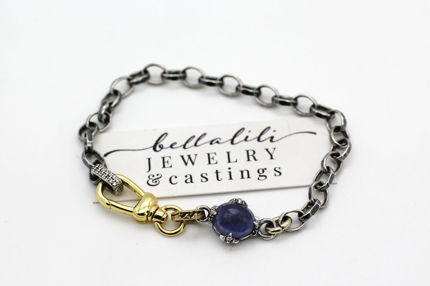 Josephine, adjustable up to 8" Mixed Metal Filigree and Iolite bracelet