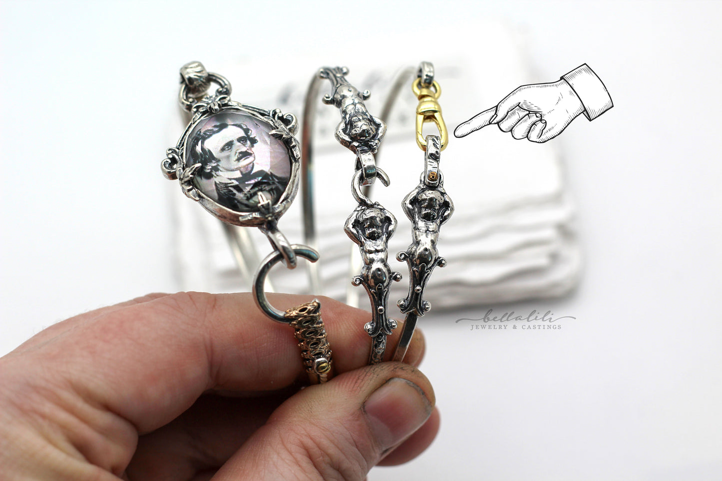 Cherub, 7" Bangle Bracelet Mixed Metal, Sterling Silver