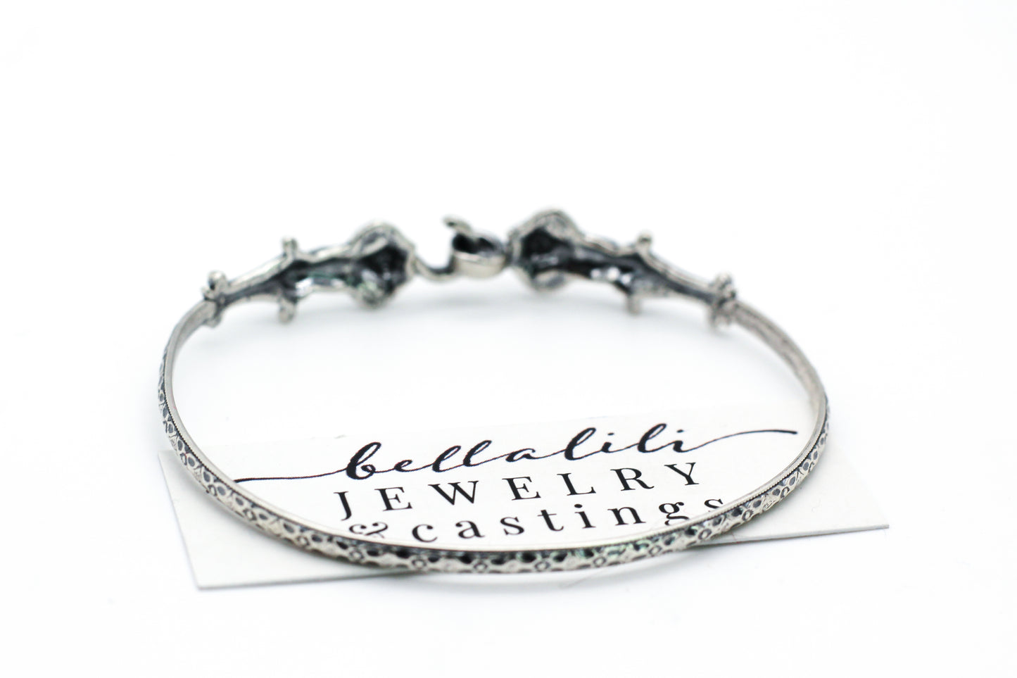 Double Cherub, 7" Bangle Bracelet Sterling Silver