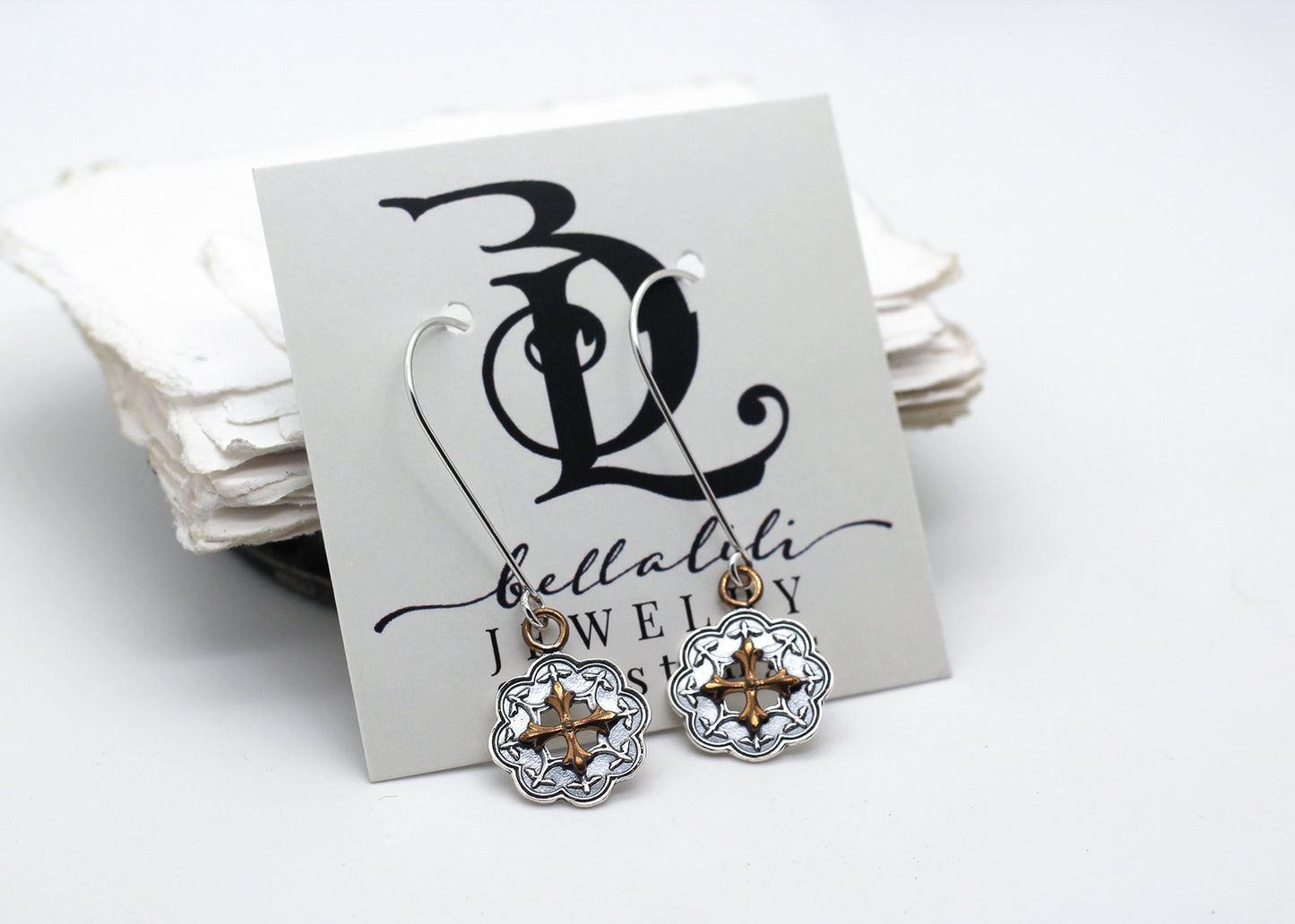 Shadowbox Earrings, Sterling Silver & Brass