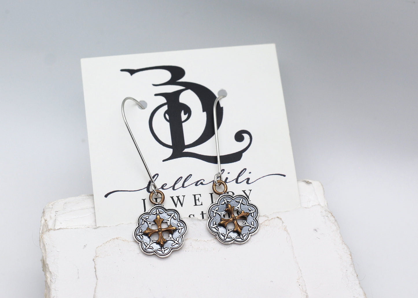 Shadowbox Earrings, Sterling Silver & Brass