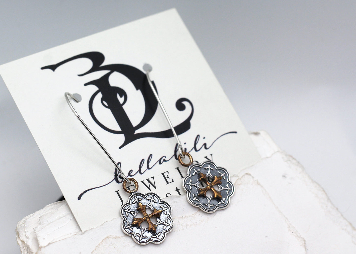 Shadowbox Earrings, Sterling Silver & Brass