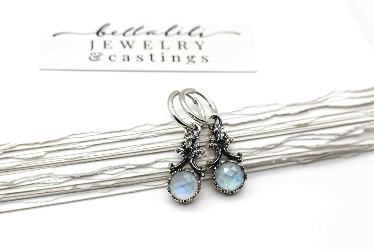 House of Libra, Blue Opal, Huggies Crystal Doublet Dangle Earrings