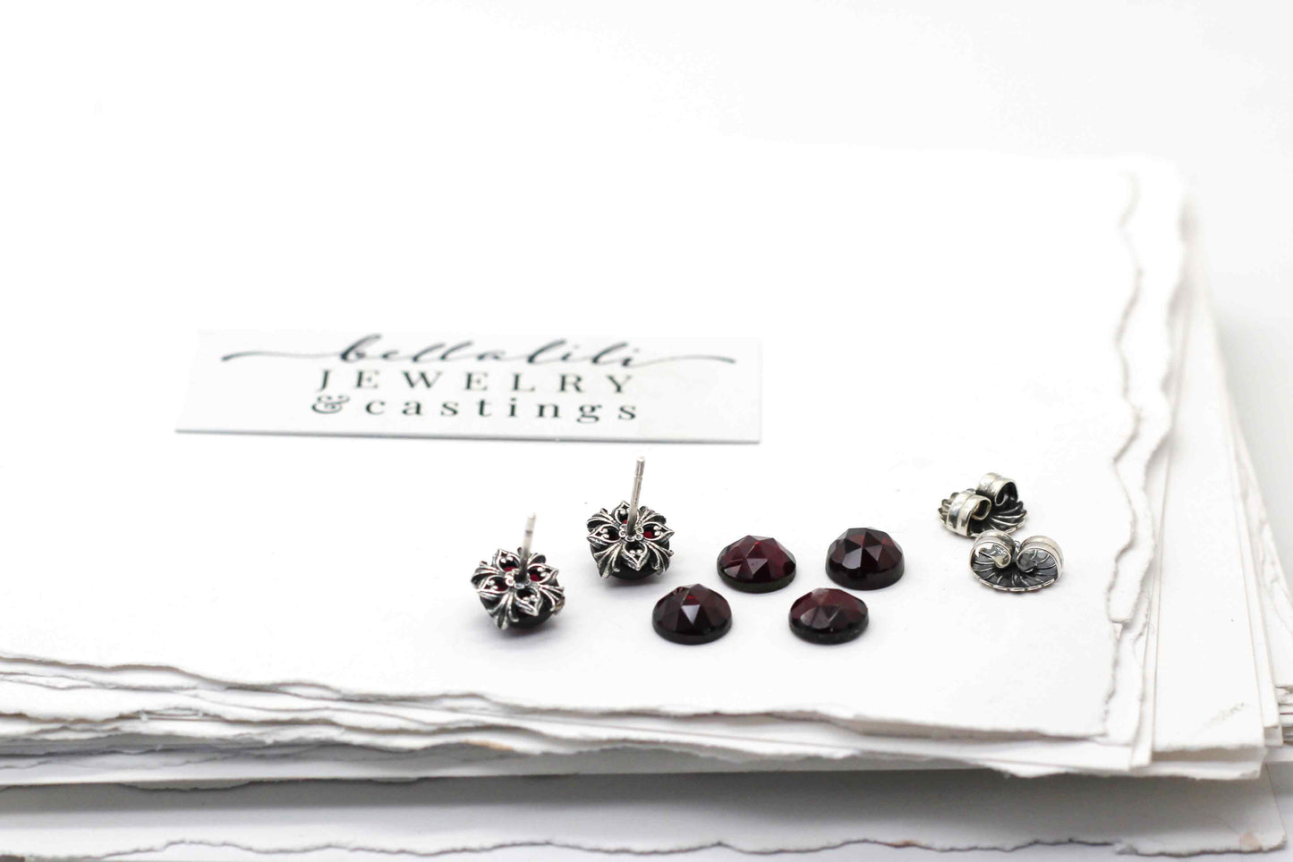 Starless, Garnet, Gemstone Post Earrings
