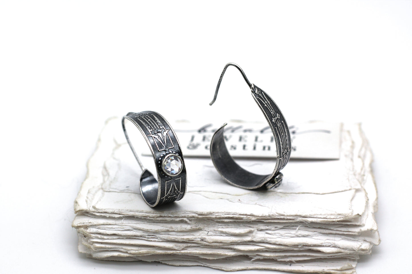 CZ Art Nouveau Scroll Hoops Sterling Silver