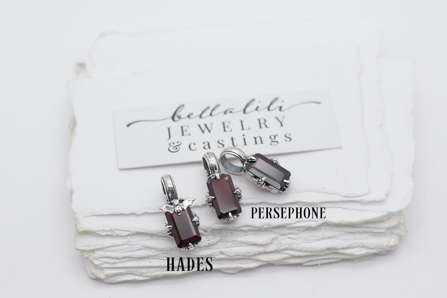 Hades + Persephone Charm, Garnet Baguette Charm