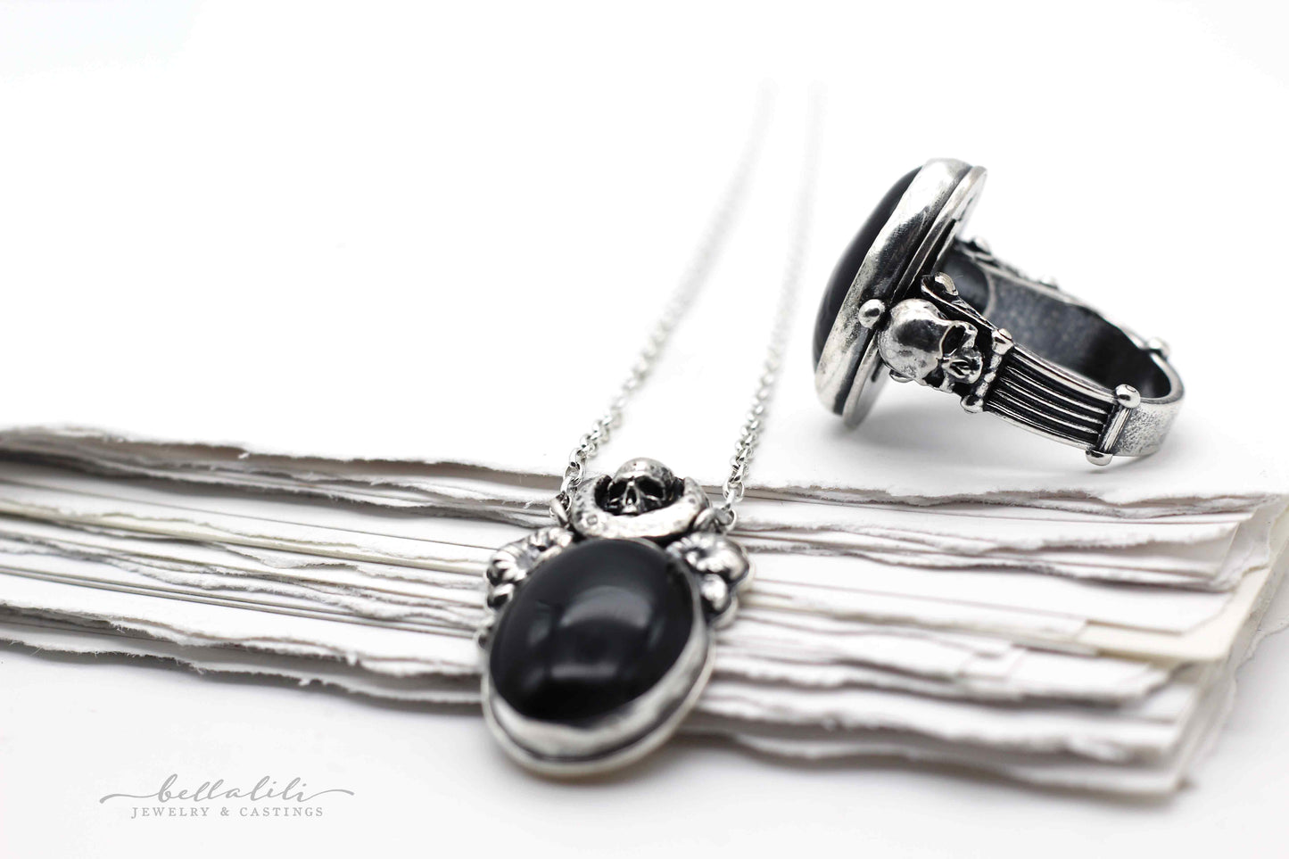 Dark of a Moon, Black Onyx and Skull moon necklace
