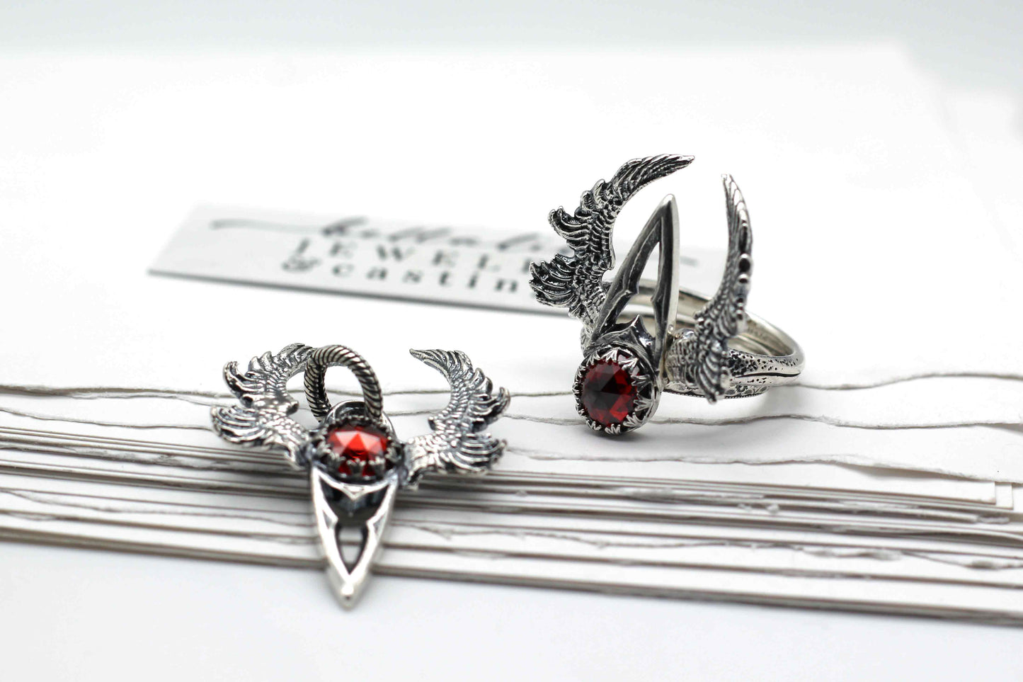 MTO Vessel, Garnet Cathedral Talon Ring Sterling Silver Alt Ring