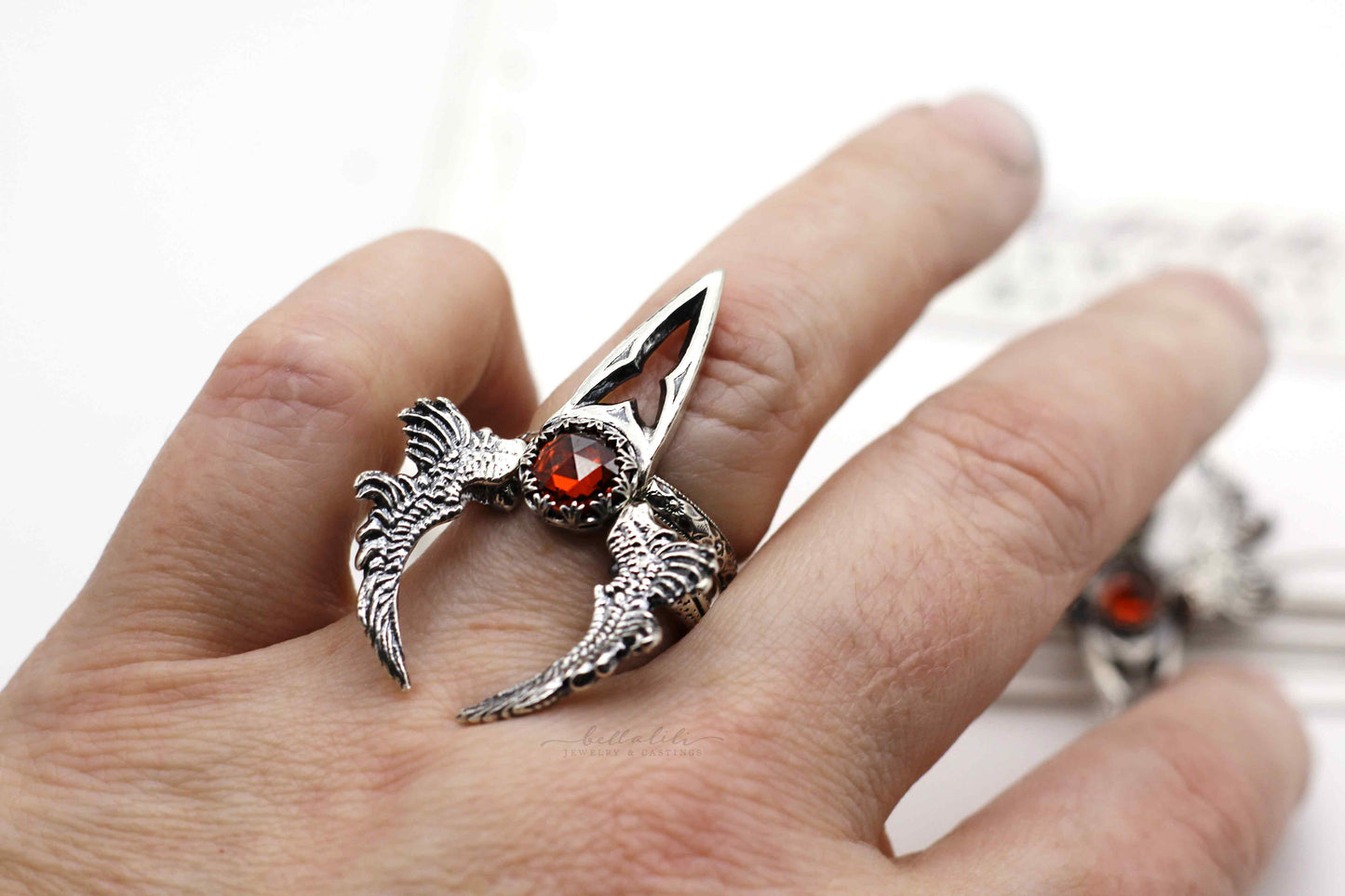 MTO Vessel, Garnet Cathedral Talon Ring Sterling Silver Alt Ring