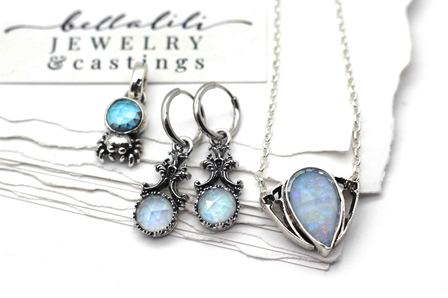 House of Libra, Blue Opal, Small Crystal Doublet Necklace