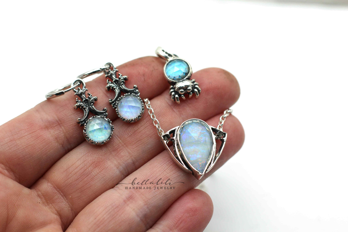House of Libra, Blue Opal, Small Crystal Doublet Necklace