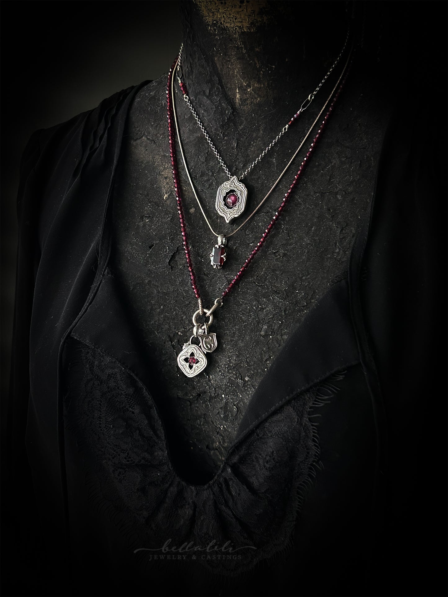 Hades + Persephone Charm, Garnet Baguette Charm