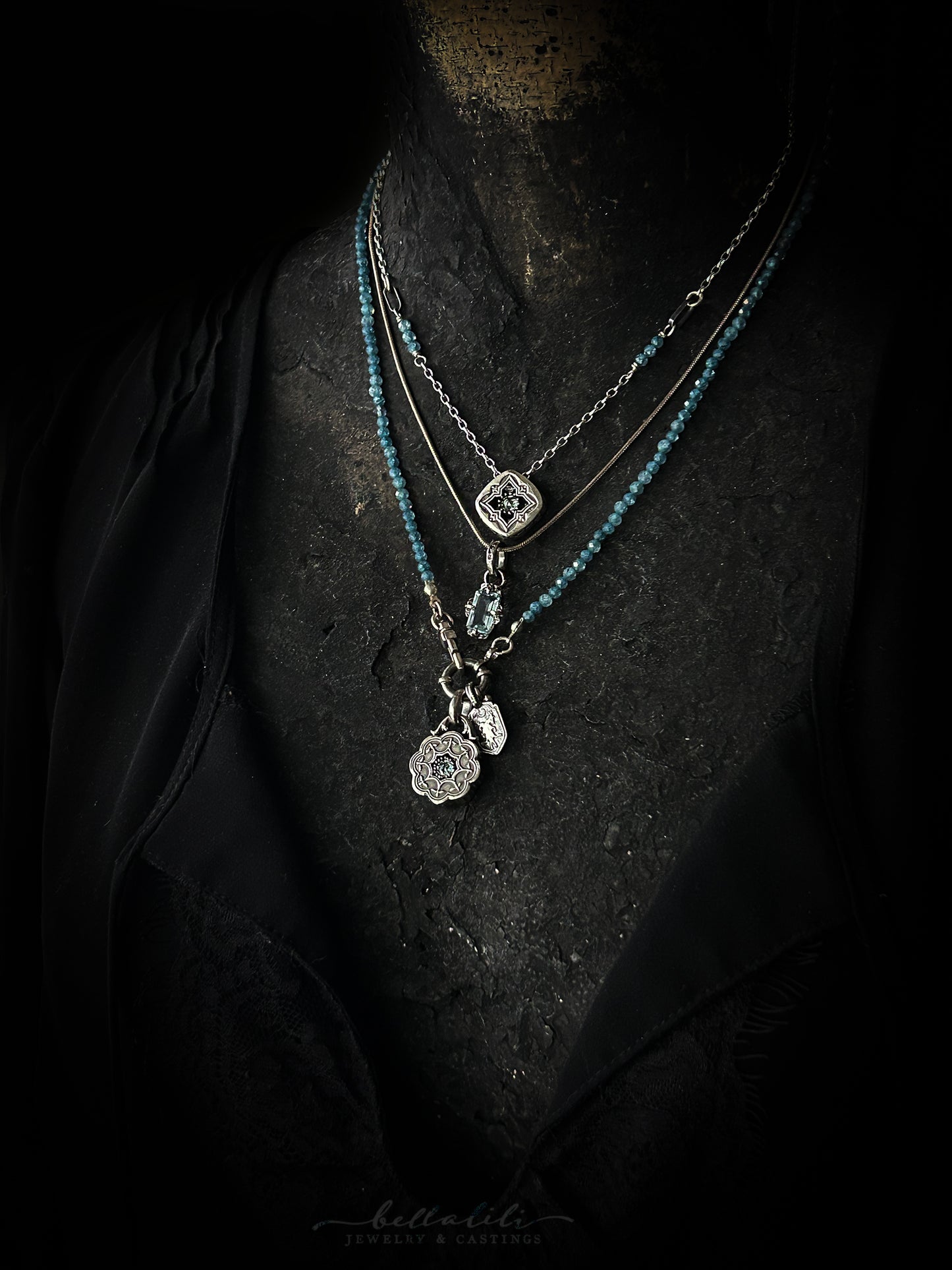 Wynter, Mini Shadowbox No2 Moissanite sterling silver pendant