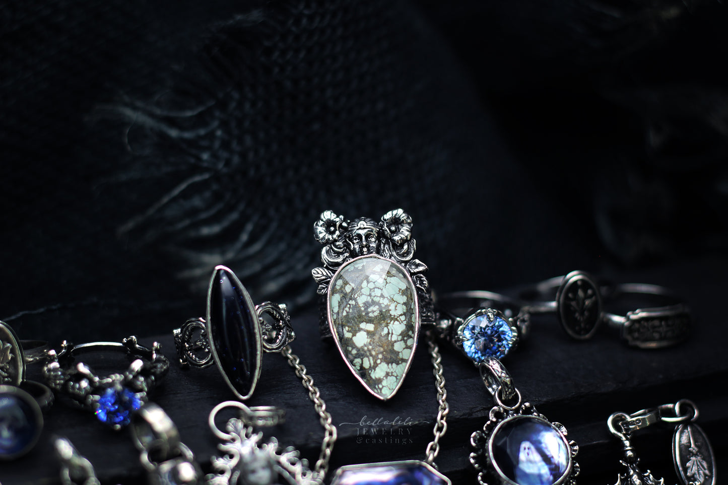 2ct Blue Eyed Devil Ring, Sterling Silver Skull Ring