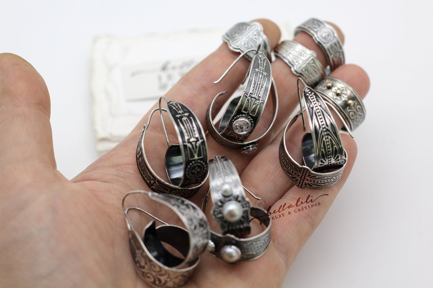 CZ Art Nouveau Scroll Hoops Sterling Silver