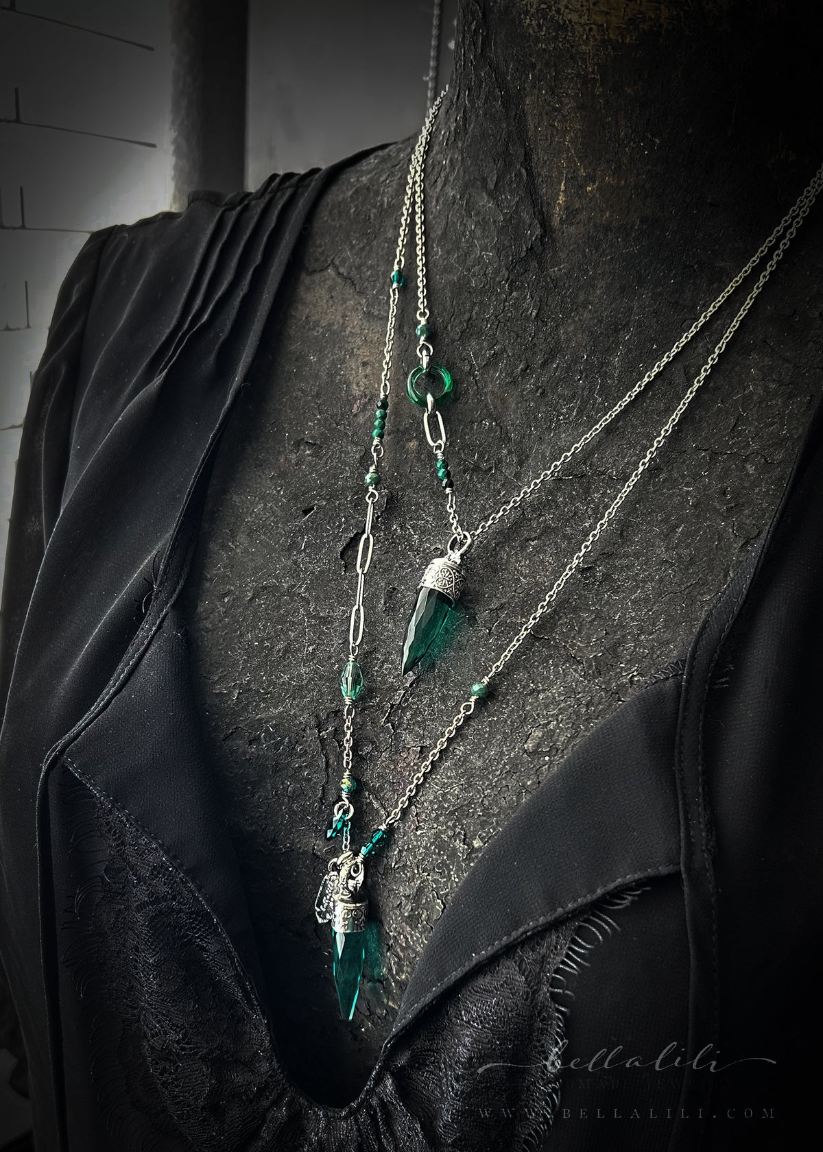 The Viridian Prelude Pendulum Necklace, 18" Sterling & Stainless