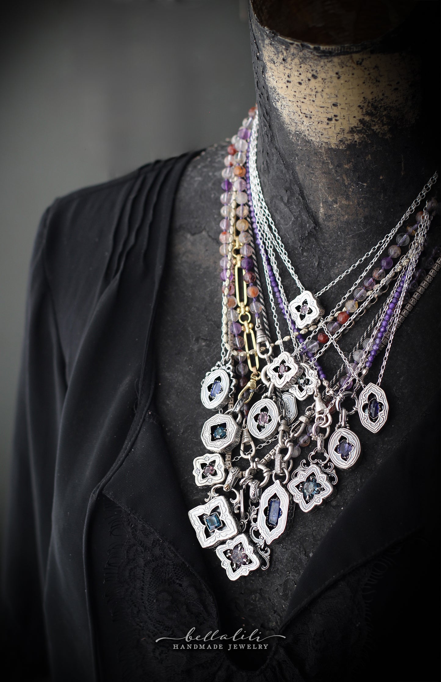Thistleveil Strand, hand knotted Purple Phantom Quartz Necklace & Sterling Silver