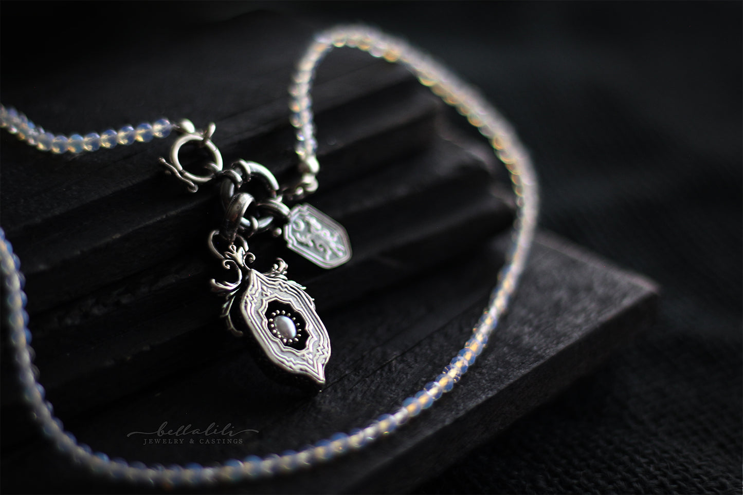 19" Opalite cz Beaded Necklace, Sterling