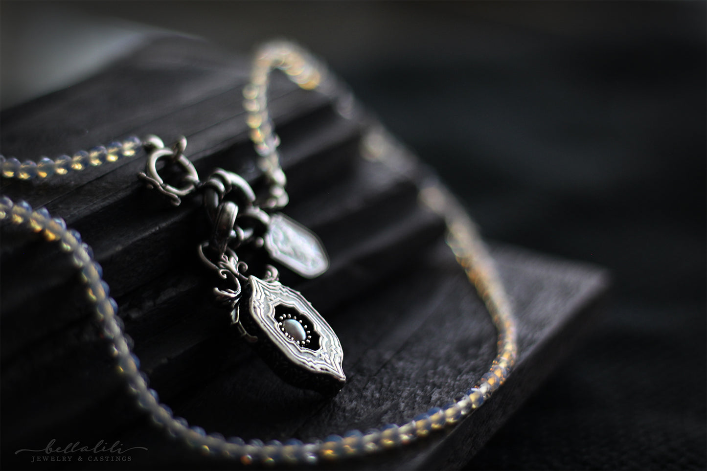 19" Opalite cz Beaded Necklace, Sterling