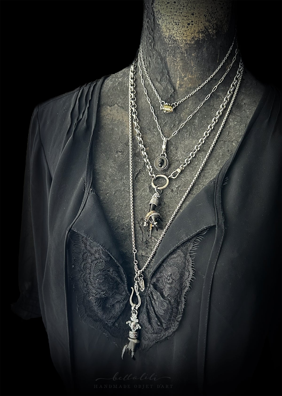 Ygraine, Dark Witch Hand, 18" Sterling Silver handmade Necklace