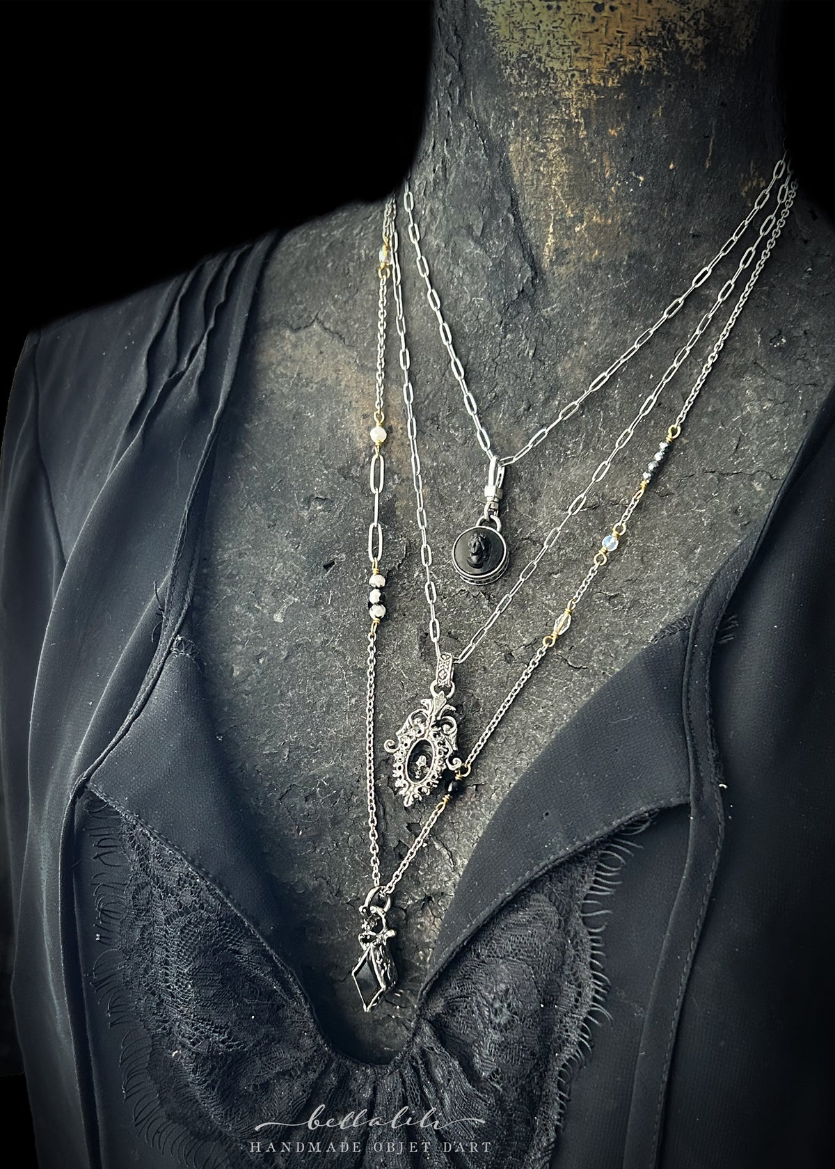 Azriella, Sterling Silver Skull Shadowbox Necklace