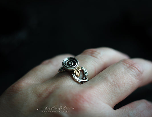 Salvaged Rose ring, Sterling & 14k GF