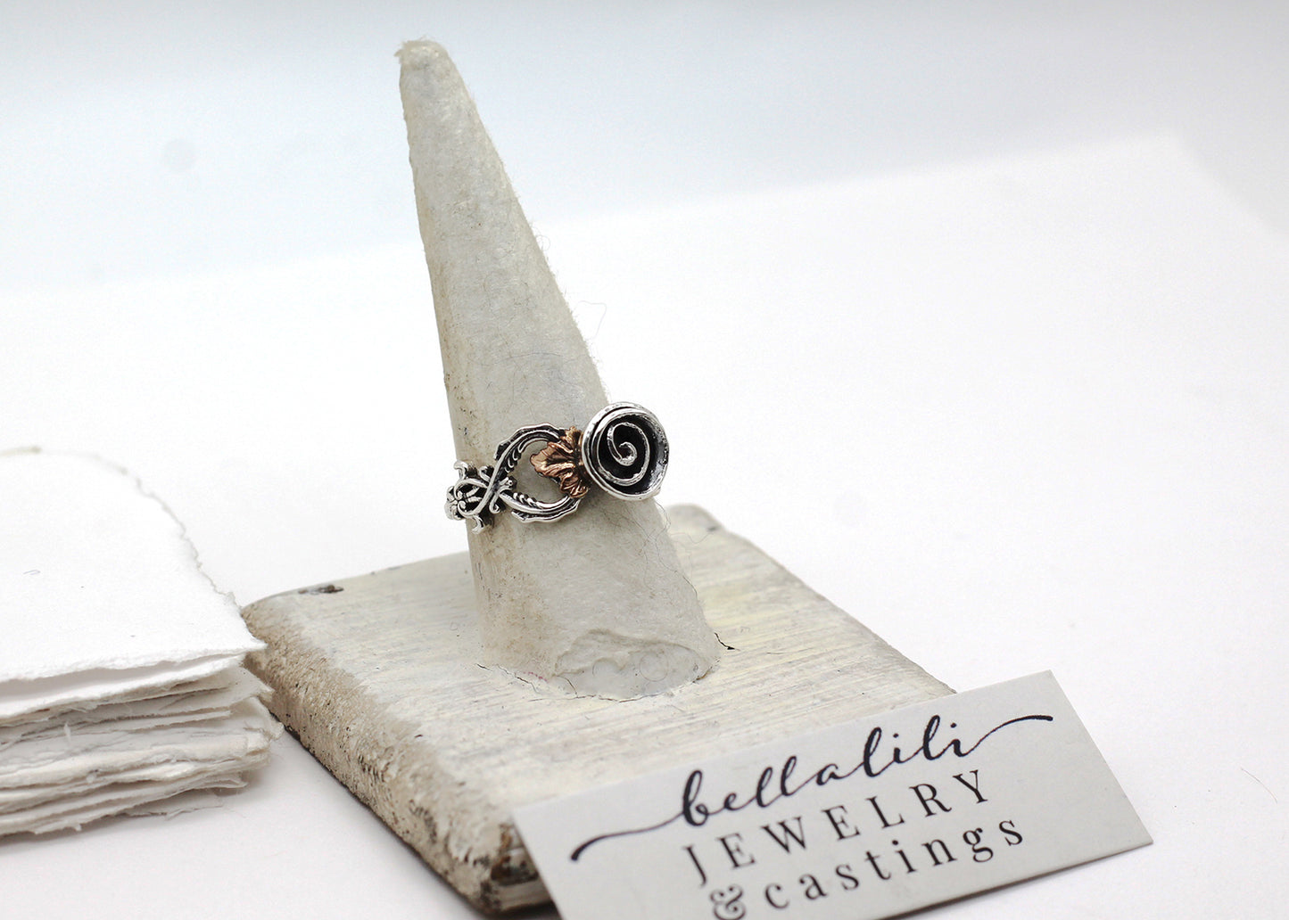 Salvaged Rose ring, Sterling & 14k GF